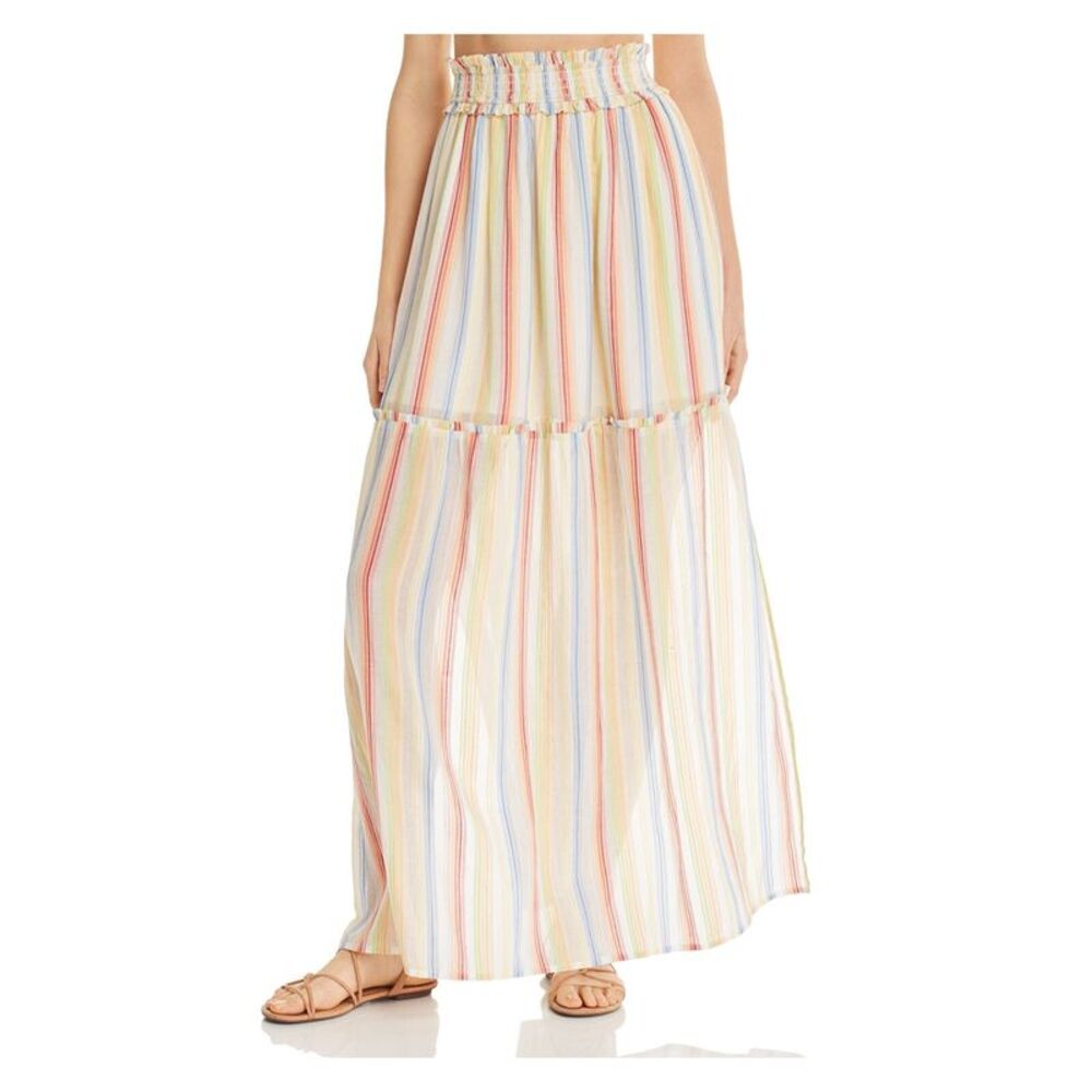 Suboo Womens Yellow Striped Full-Length Pleated Skirt 0